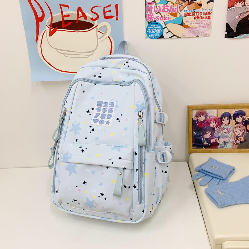 Cute Star-Print Nylon Backpack – Stylish & Lightweight School Bag for Girls, Teens, and Women