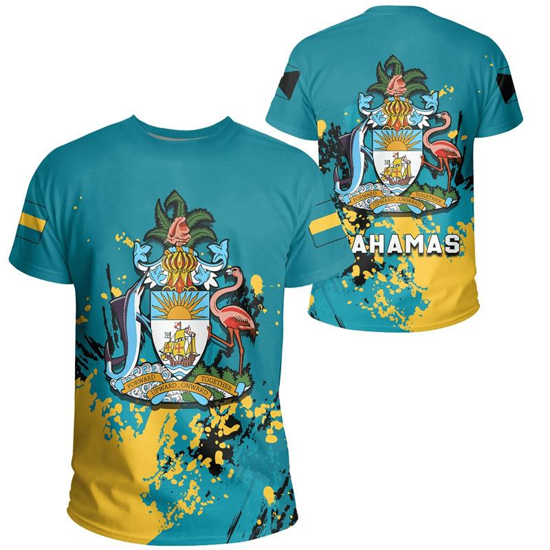 Bahamas Flag National Emblem 3D Printing Cross-border New Men's Short-sleeved T-shirt Factory Direct Sales Foreign Trade Supply Wholesale