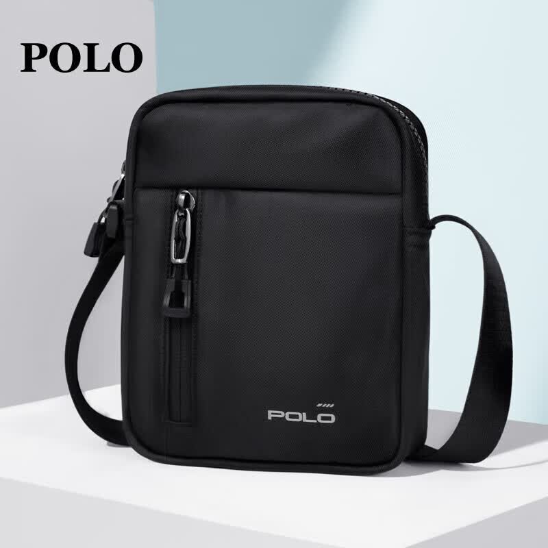 POLO Shoulder Bag for Men, Casual Crossbody Bag, Messenger Bag, Commuter Bag, Vertical Lightweight Phone Pouch, Black
