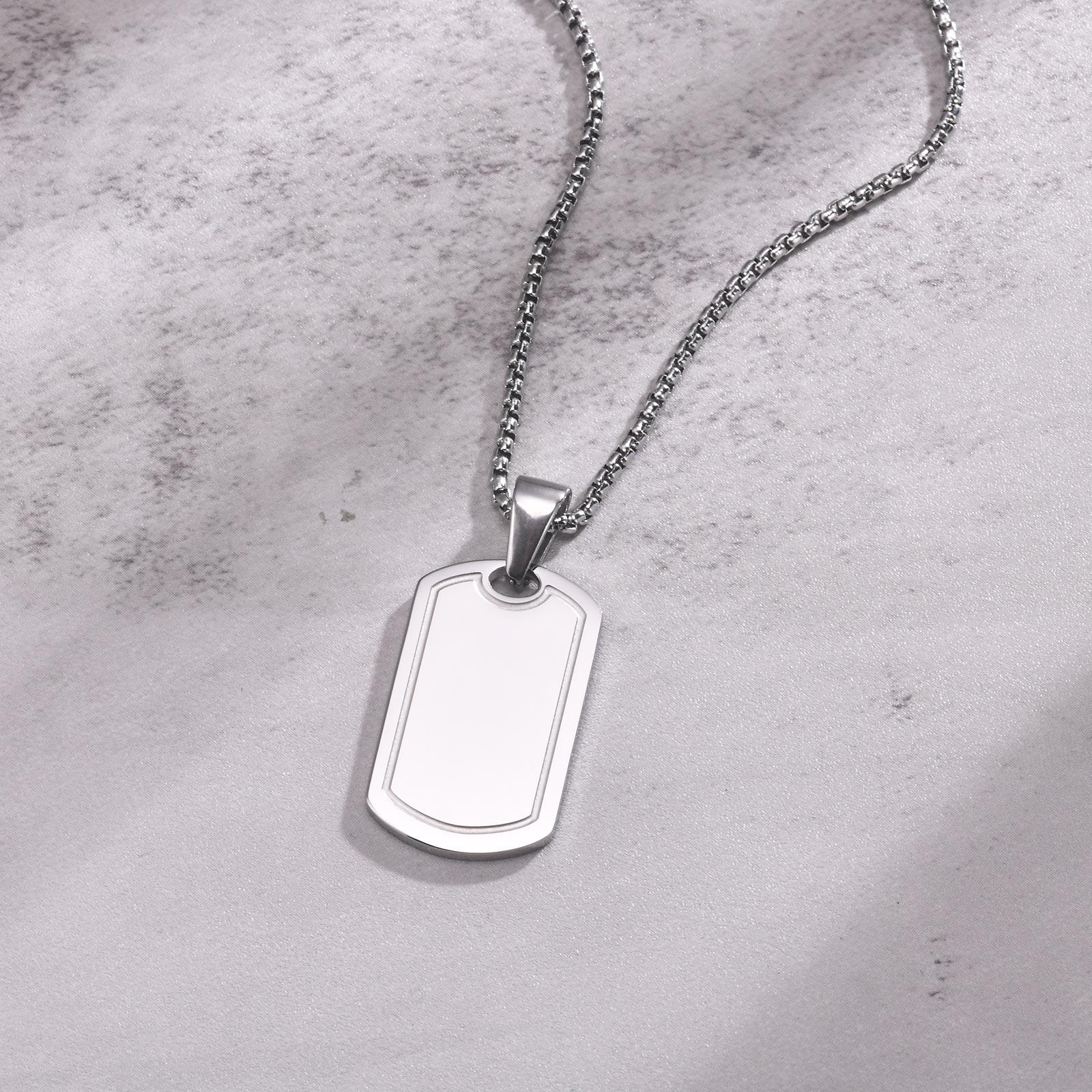 Vnox Grooved Lines Dog Tag Necklaces for Men Women, Unisex Stainless Steel Small Dogtag Pendant, Military Dogtags Cool Collar 60cm