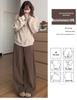 Women's Wide-Leg Brown Retro Pants, High-Waisted, Plus Velvet, Autumn/Winter 2025 Collection