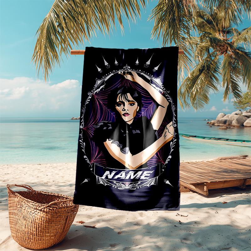 Personalized Customized Proof Beach Towel with Wednesday Addams Pattern - Soft, Absorbent,quick-drying,perfect Swimming,camping&bathing