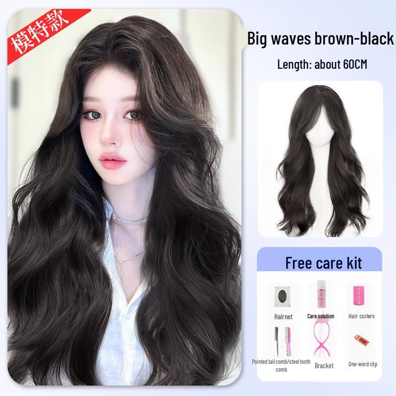 Women's Long Wavy Wig - Natural Fall/Winter Look, Middle Part, Full Coverage
