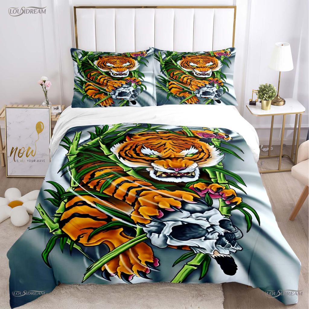Fashion Dragon and Tiger Battle All Season Duvet Cover Bedding Sets Soft Quilt Cover and Pillowcases Single/Double/Queen/King