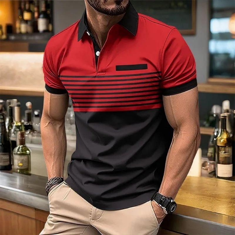 European and American Men's Summer Fashion Simple Striped Breathable Polo Short Sleeved T-Shirt Outdoor Casual