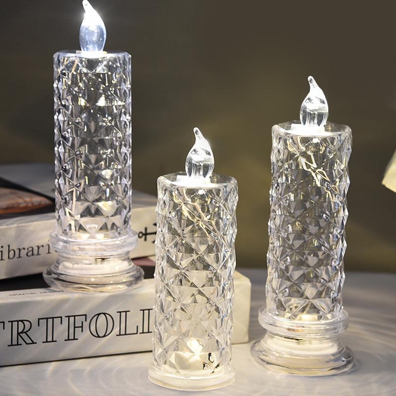 Led Candle Light Rose Pattern Projection Simulation Flameless Candle Lamp For Home Birthday Wedding Party Decoration