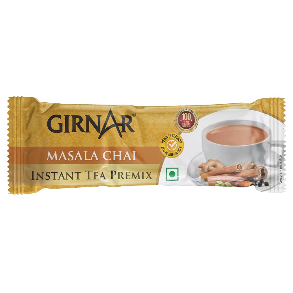 Girnar Instant Masala Tea Premix 10 Sachets – Authentic Spiced Assam Chai Powder, Vegan, Aromatic Travel-Friendly Indian Beverage