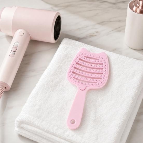Cat Ear Self Cleaning Hair Brush for Women, Vented Hair Styling Brush for Faster Blow Drying, Detachable Curved Hair Detangler Brush