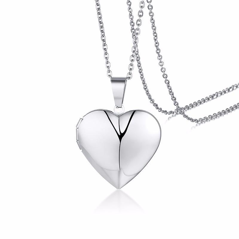 Vnox Personalized Heart Locket Pendant for Women Men Photo Frame Necklaces Stainless Steel Always in My Heart Unique Custom Gift