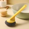 Pot Brush with Steel Ball Head Anti-Slip Grip Hanging Hole Long Handle Dishes Scrubber Kitchen Cleaning Tool
