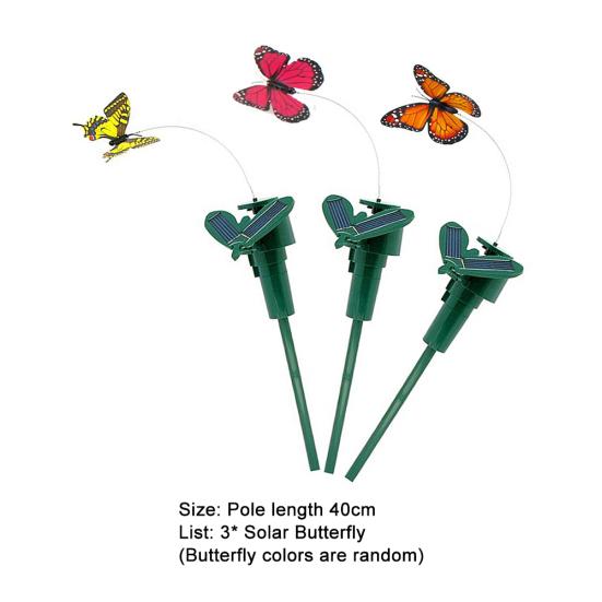 3Pcs Solar Powered Flying Fluttering Fake Butterfly?Stake Garden Ornament Decor