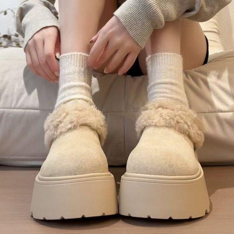 Thick-soled Heightening, Velvet and Warm All-inclusive Two-wear Birkenstocks, Winter New Snow Boots, Fluffy Cotton Shoes