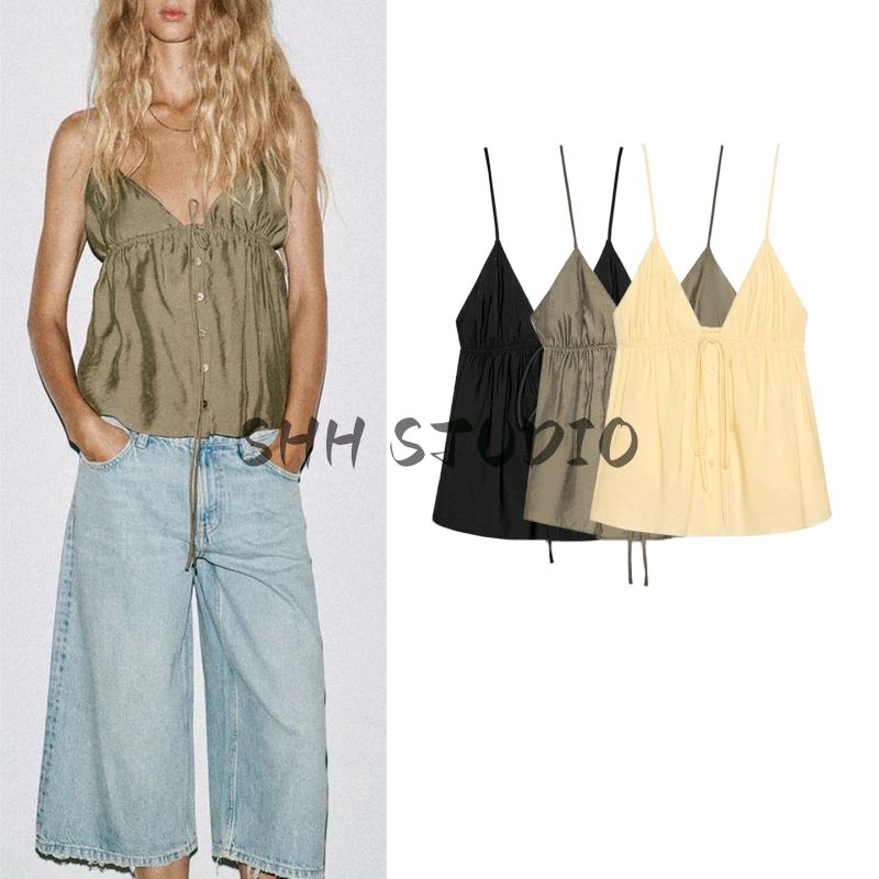 Autumn Women clothes Minimalist Style Bow Lace-up Drape Sling V-neck Top 3744117 3152150