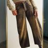 Women Jeans Denim Loose Straight Wide Leg Mid Waist Gradient Color Hip Hop Retro Ankle Length Pockets Soft Breathable Lady Long Pants Trousers