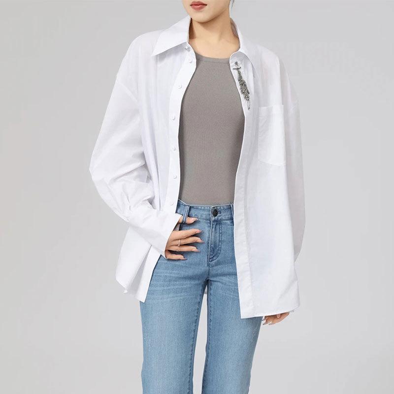 Mall 1116 Women's Spring and Autumn Lapel Design Sense Heavy Industry Nail Beads Fashion Casual Long Sleeve Shirt 111111