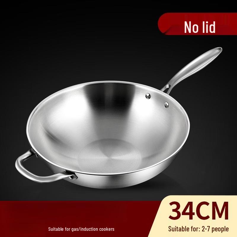 ZISIZ 34cm Non-stick 316 Stainless Steel Flat-Bottom Wok