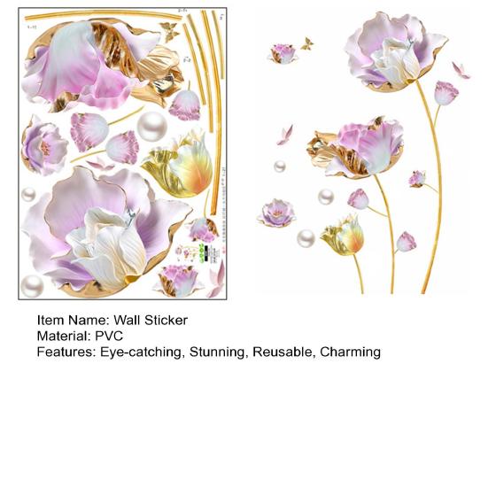 3D Květinové Samolepky na Zeď Zlatý Tulipán Květinové Samolepky na Zeď pro Obývací Pokoj Ložnici TV Stěna Pozadí Dekor