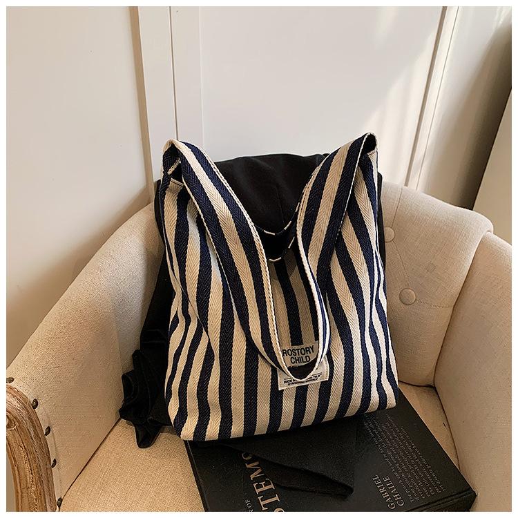 Spring New Literary Niche Literary Double-sided Back Shoulder Bag Casual Striped Simple Handbag