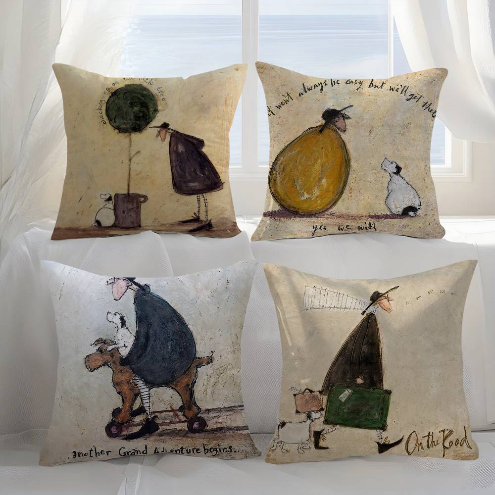 Pillow Case Painting S-Sam Toft Art Sofa Short Plush Double-Sided Hd Printing Room Home Office Gift Cushion Cover