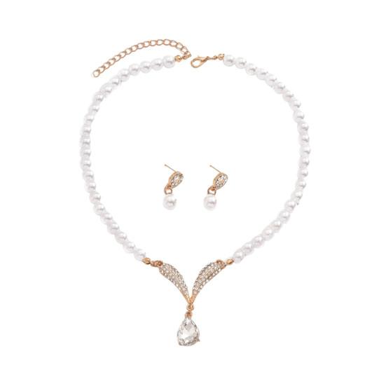 1 Set Bridal Faux Pearl Rhinestone Pendant Necklace Jewelry Women And Earrings Elegant Wedding Jewelry Set