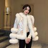 2 Winter New Medium Imitation Fox Fur Coat Women's Short Fashion Young Nail Bead Tang Clothing