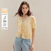 INMAN Lyocell Linen French Embroidered Tie-Waist Ruffled Blouse