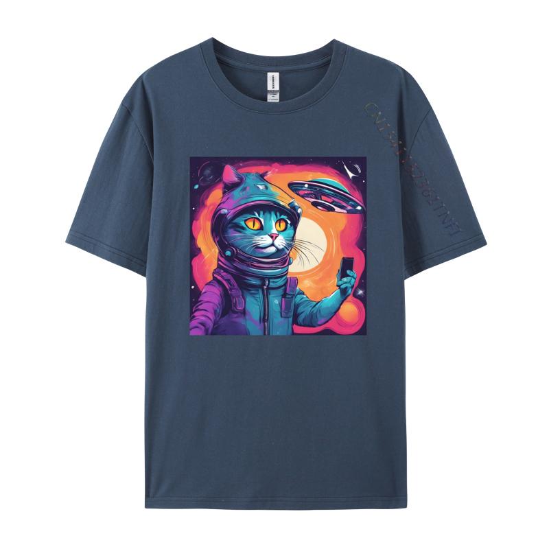 Cat Ufo Selfie Tshirt Kitten Lover Cat Tee Printed Tshirts For Men Cotton T Shirt Cool Faddish Casual