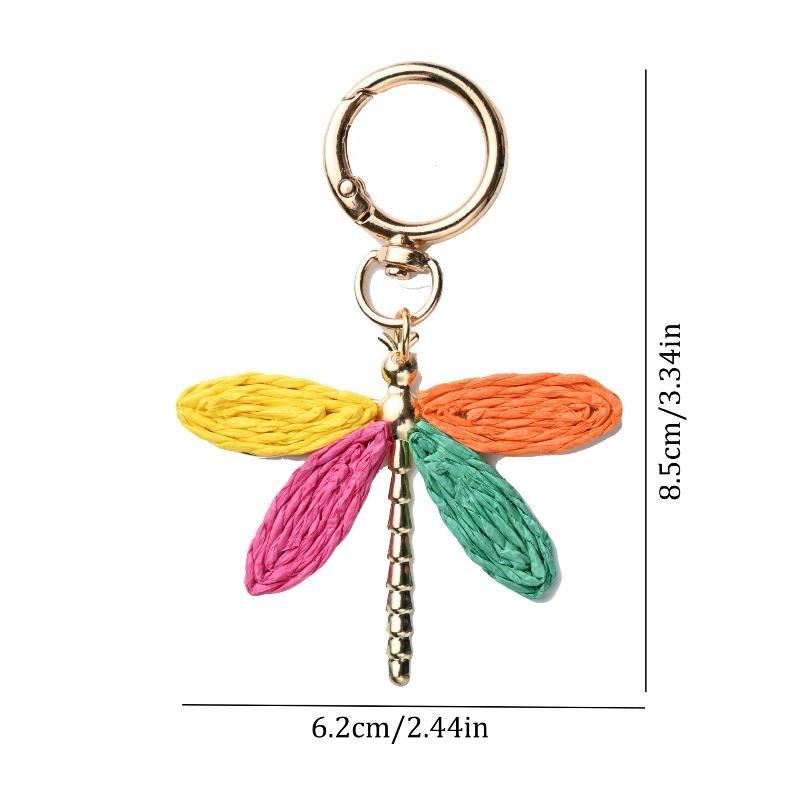 Colorful Woven Dragonfly Keychain Pendant Bohemian Style Pendant Hand-Woven Keychain Accessory Beach Bag Charm