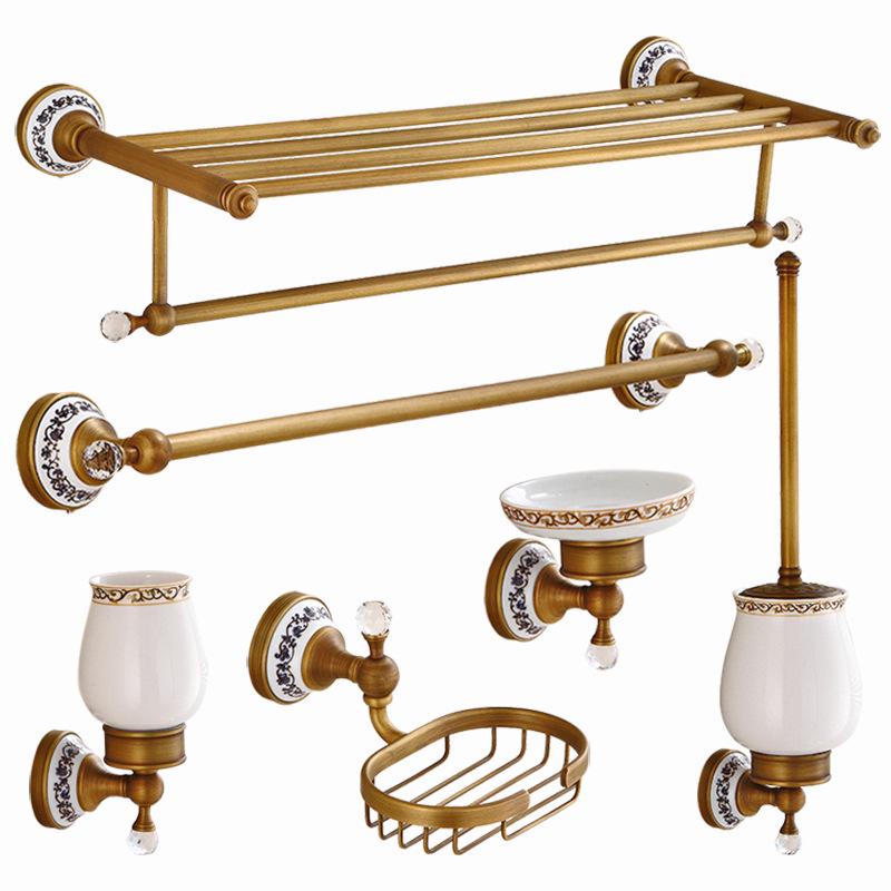 Antique Brass Bathroom Towel Rack & Accessories Set