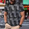 Minimally Striped 3D Digital Printed Men's Casual and Fashionable Round Neck Short Sleeved T-shirt
