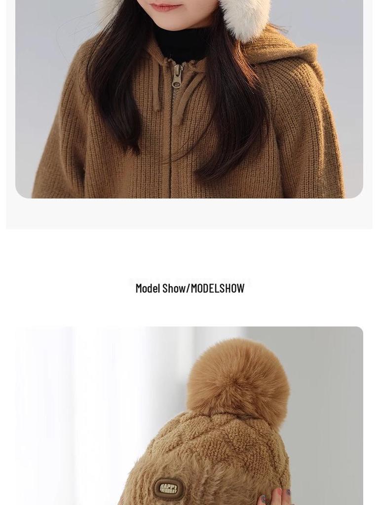 Kids' Thick Plush Knit Hat, Windproof & Cozy for Autumn/Winter, New Style Lei Feng Design for Boys & Girls