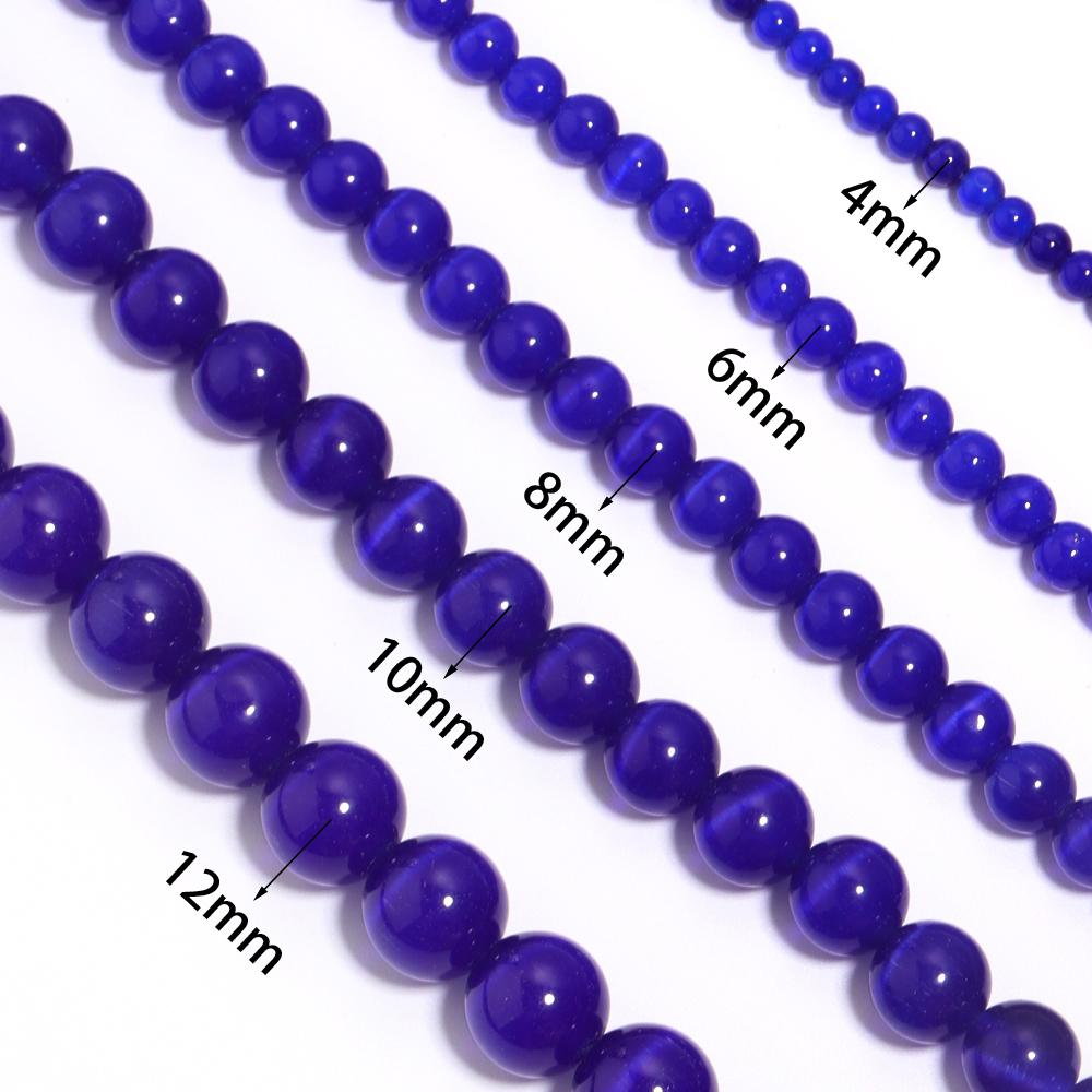1 Strand 4/6/8/10/12mm Dark Blue Cat Eye Stone Beads Natural Round Loose Beads For Jewelry Making DIY Bracelet Necklace Supplies