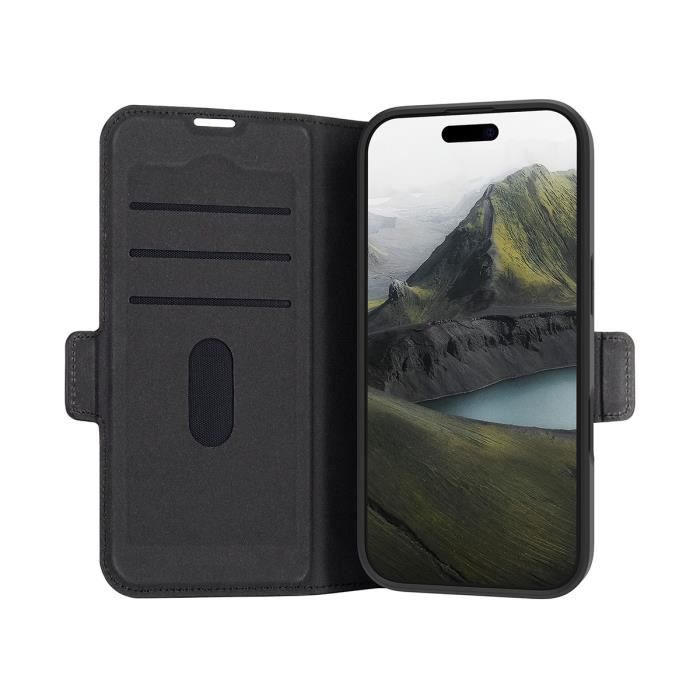 Étui folio - dbramante1928 - iphone 16 pro - cuir noir - fonction stand - emplacements cartes