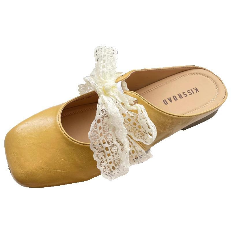 French small fragrant wind bag head half slippers women's shoes wear 2025 spring and summer evening lace Mary Jane half tray single shoes