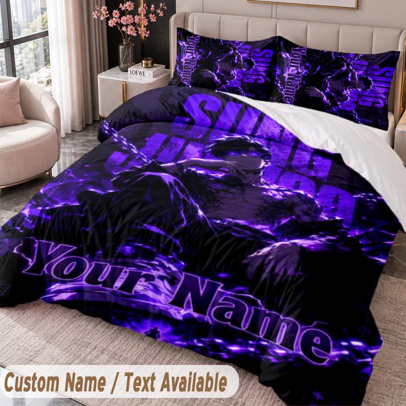 Custom Name Text 3Pcs Bedding Set Solo Leveling Duvet Cover And Two Pillowcases