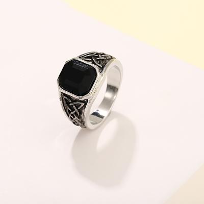 Huajie Retro Viking Knot Black Black Zircon Square Stone Men's Rings Charming Punk Unique Ring  Trendy