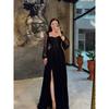 New Lace Waist Cinched Long Sleeve Maxi Dress, Elegant Evening Party Gown, European Style Long Dress for Women