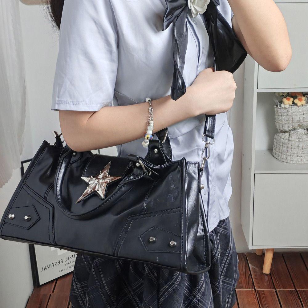PU Leather Locomotive Style Underarm Bag Large Capacity Y2K Shoulder Bag Girls