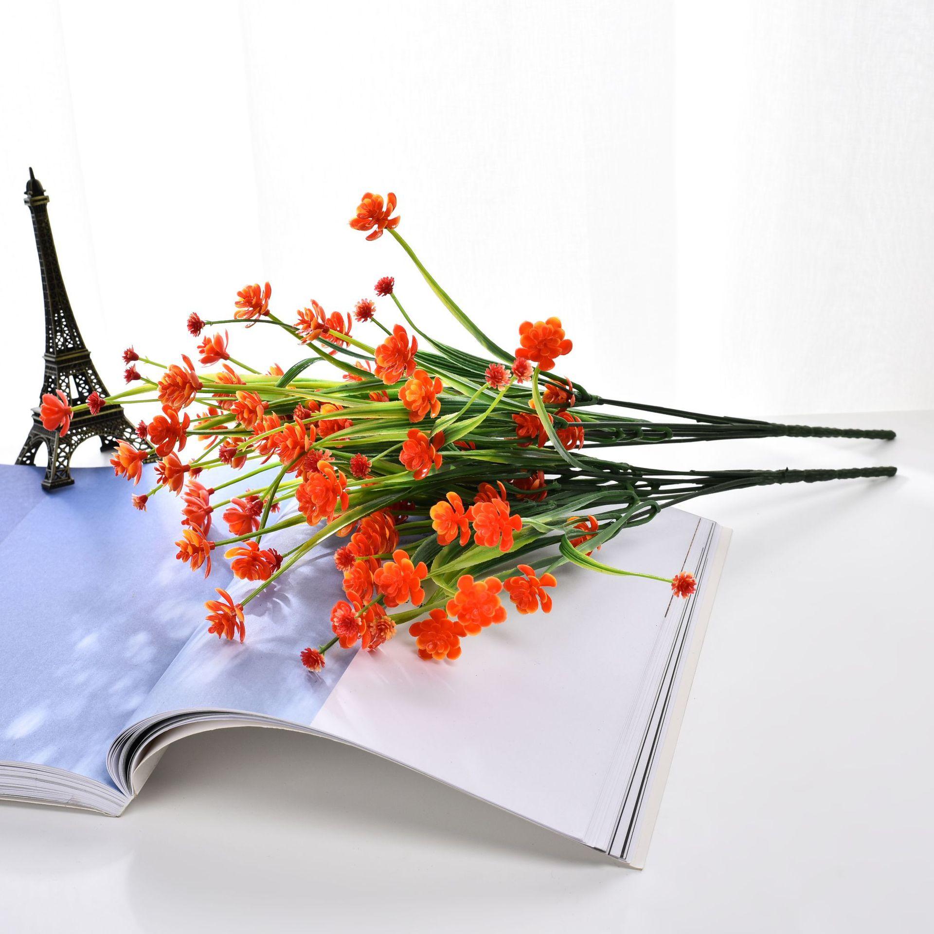 Kunststoff 7 Gabel Kleine Frühlingsgras Kamelie Kunstblume Narzisse Topfblumenarrangement Requisiten 7 forks of camellia orange