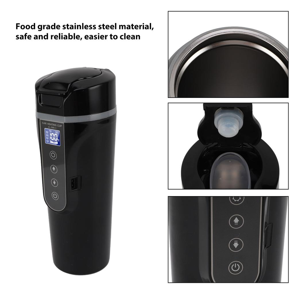 500ml Intelligent Screen Display Car Electric Kettle Car Electric Hot Water Mug Portable Car Heating Cup 12V 24V