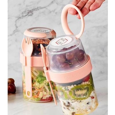 Contenitore per alimenti con contenitore per insalata, cereali per la colazione, noci, yogurt, con forchetta, bento box per il pranzo