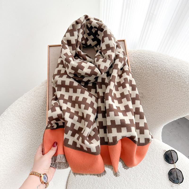 

Британский линейный шарф мужской и женский модный теплый универсальный шарф осенне-зимний утолщенный высококачественный платок 196