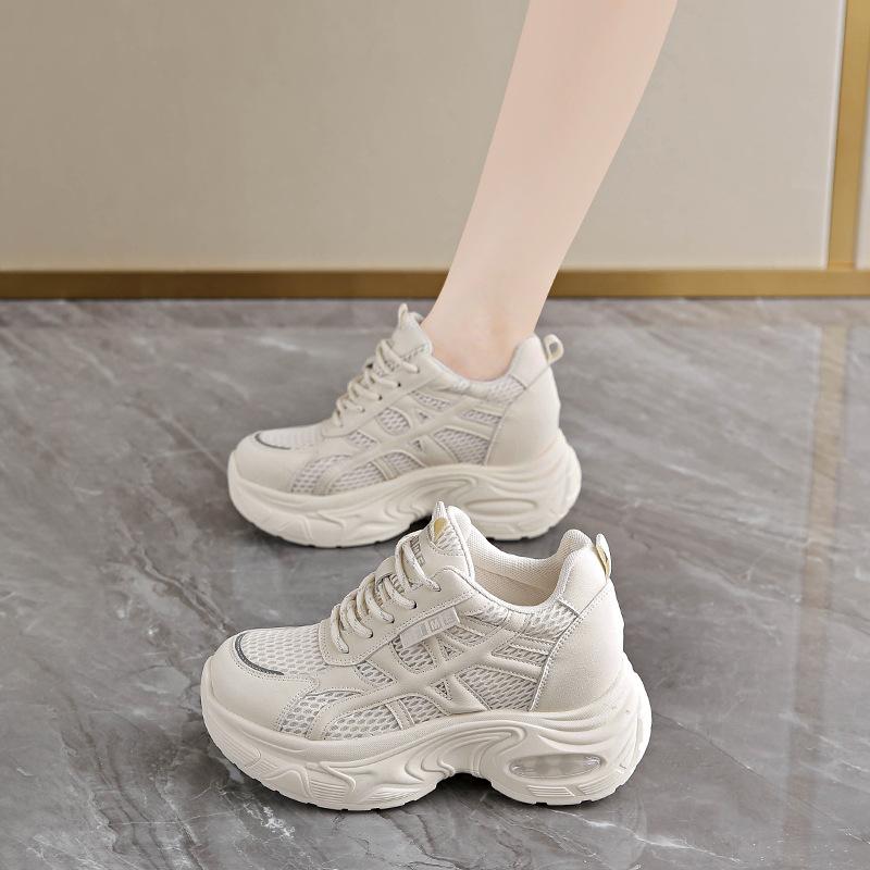 Leather platform dad shoes women's 2025 autumn new small height increase lace-up casual shoes sports shoes trend