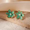 Vintage Smudging Enamel Pearl Drop Glaze Flowers Stud Earrings for Women Multi-colored Fashion Jewelry Accessories