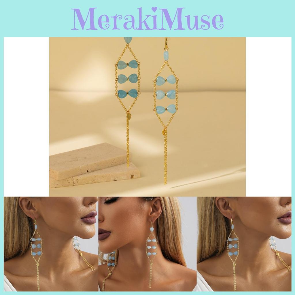Geometric Blue Stylish Natural Stone Earrings For Fall 2023 Ladies
