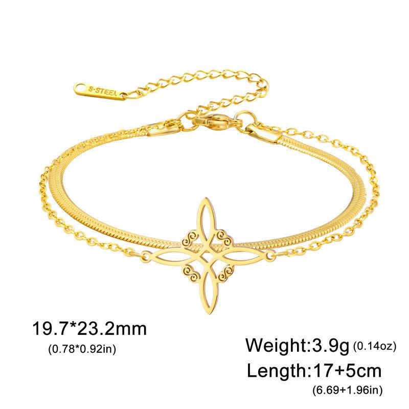 Gold Plated Stainless Steel Witch Knot Double Layer Bracelet