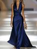 Europa und Amerika 2026 Sommer Hals Satin Abendkleid Langes Kleid Tiefer V-Ausschnitt Rückenfrei Elegant Party Brautjungfernkleid