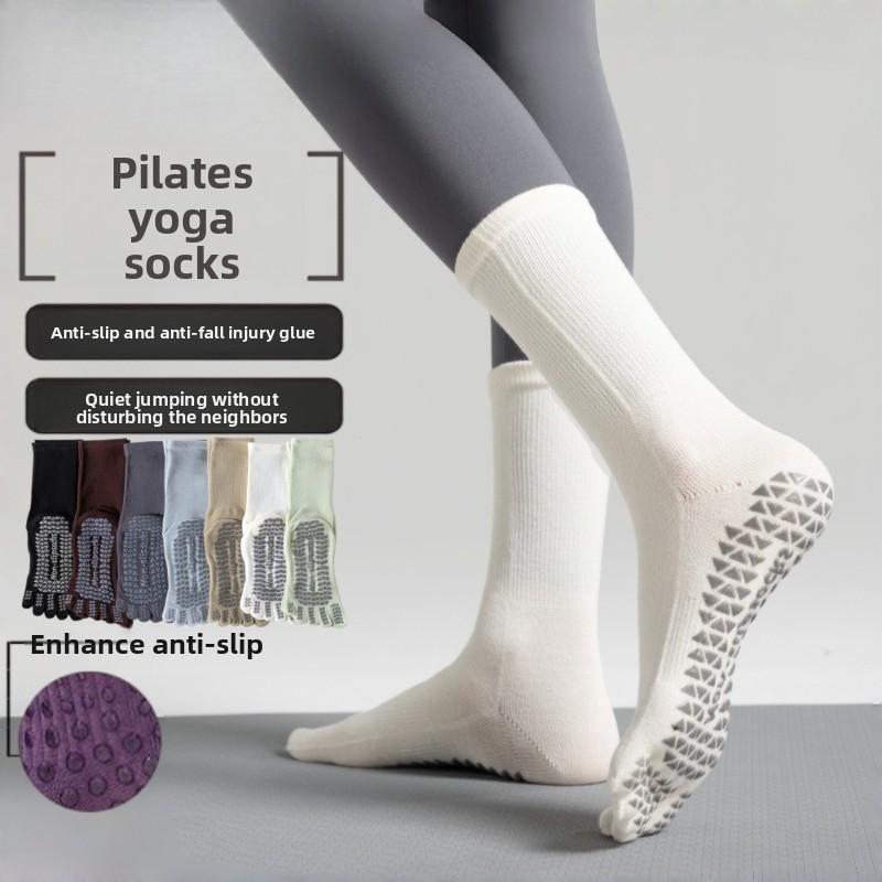 Cotton Yoga Socks with Anti-slip Properties for Pilates Five-finger Socks, Pure Cotton Sweat-absorbing Long-tube Yoga Sports Socks