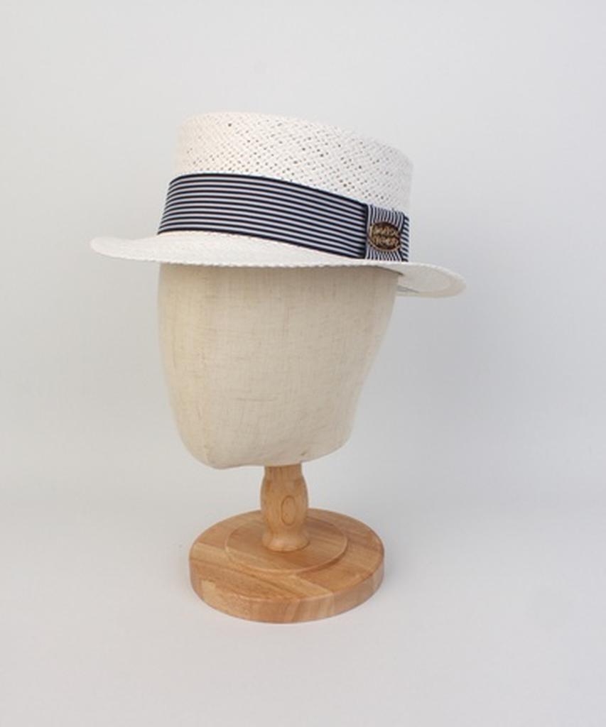 Stripe Line White Short Panama Hat