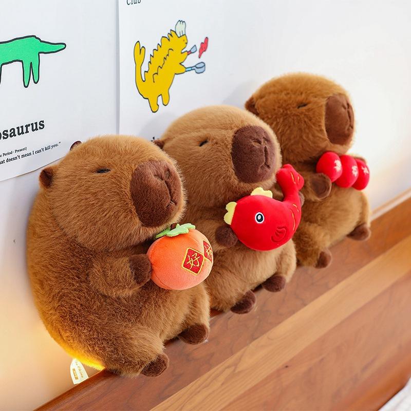 New Rock Sugar Gourd Kapibara Doll Large Plush Toy Holding Fish Good Persimmon Capybara Doll